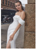 Off Shoulder Ivory Satin Slit Classic Wedding Dress